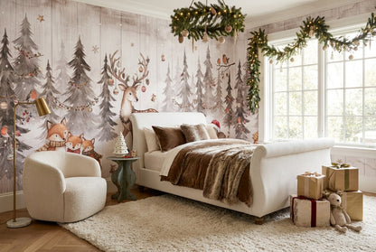 Red Cream Winter Forest Wallpaper Mural