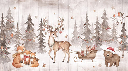 Red Cream Winter Forest Wallpaper Mural