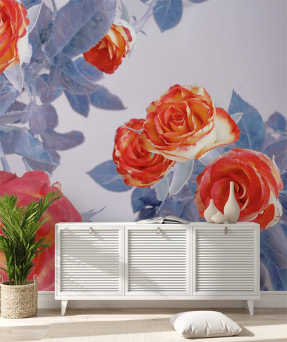 Red Rose Blossom Custom Wallpaper Interior