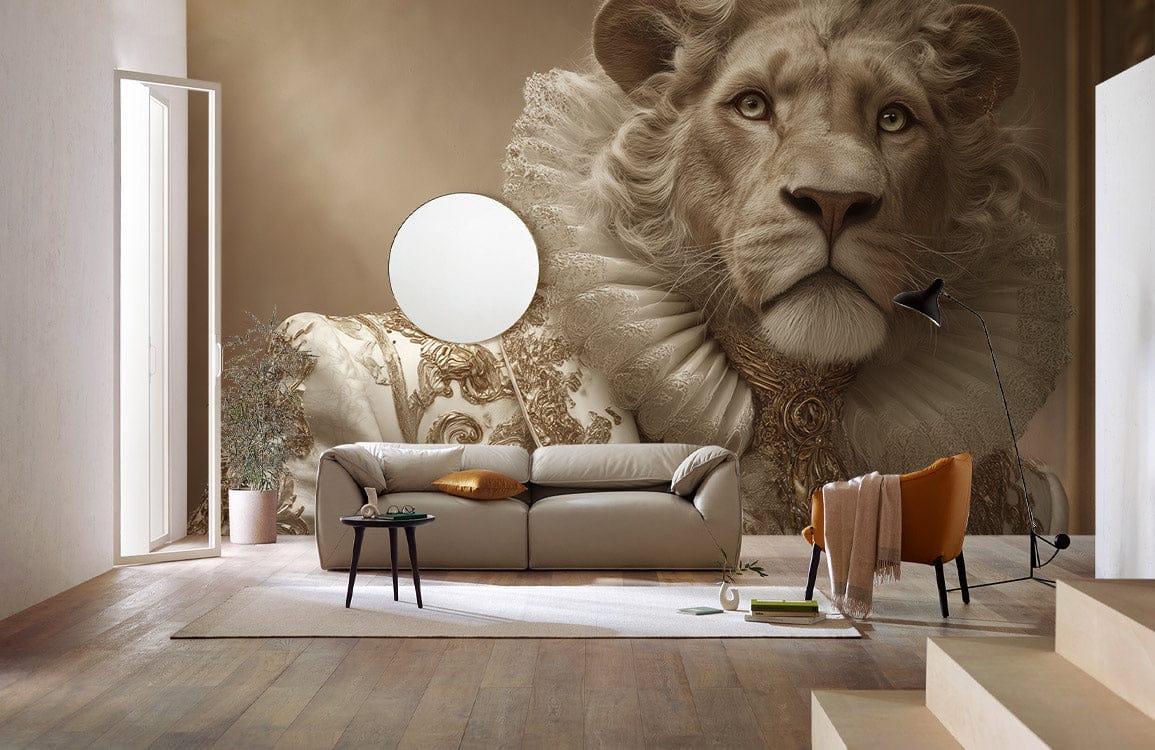 Regal Baroque Lion Portrait Mural Wallpaper
