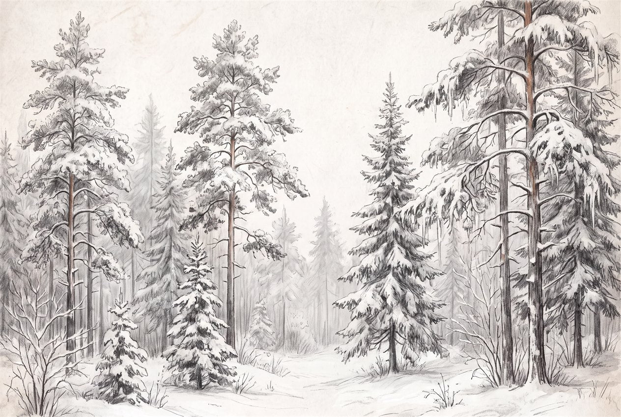 Gray Sketch Pine Forest Wallpaper Mural pattern detail