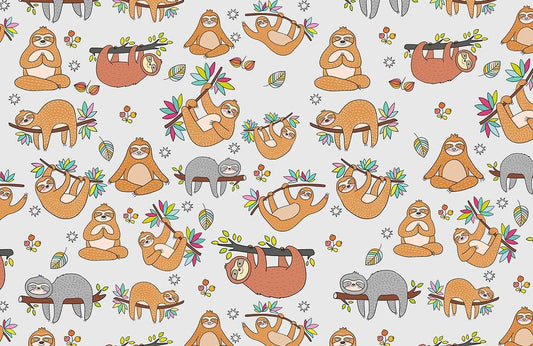 Whimsical Sloth Pattern Kids Wallpaper Mural