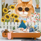 Whimsical Cat Floral Garden Wallpaper Mural