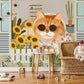 Whimsical Cat Floral Garden Wallpaper Mural