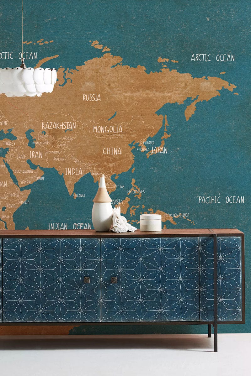 Vintage World Map Textured Mural Wallpaper