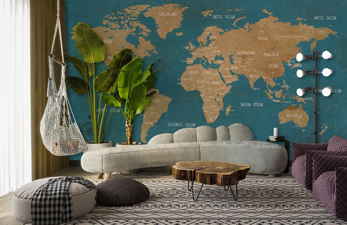 Vintage World Map Textured Mural Wallpaper