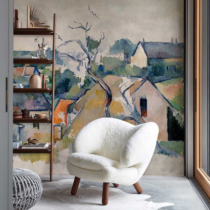 oil painting village wall mural for living room decor