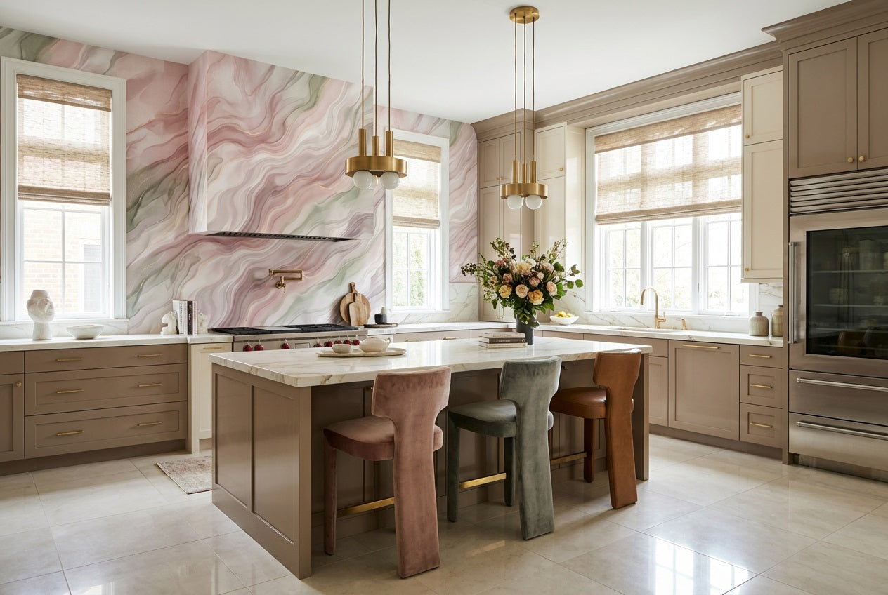 Rose Agate Waves Wallpaper Mural view 7