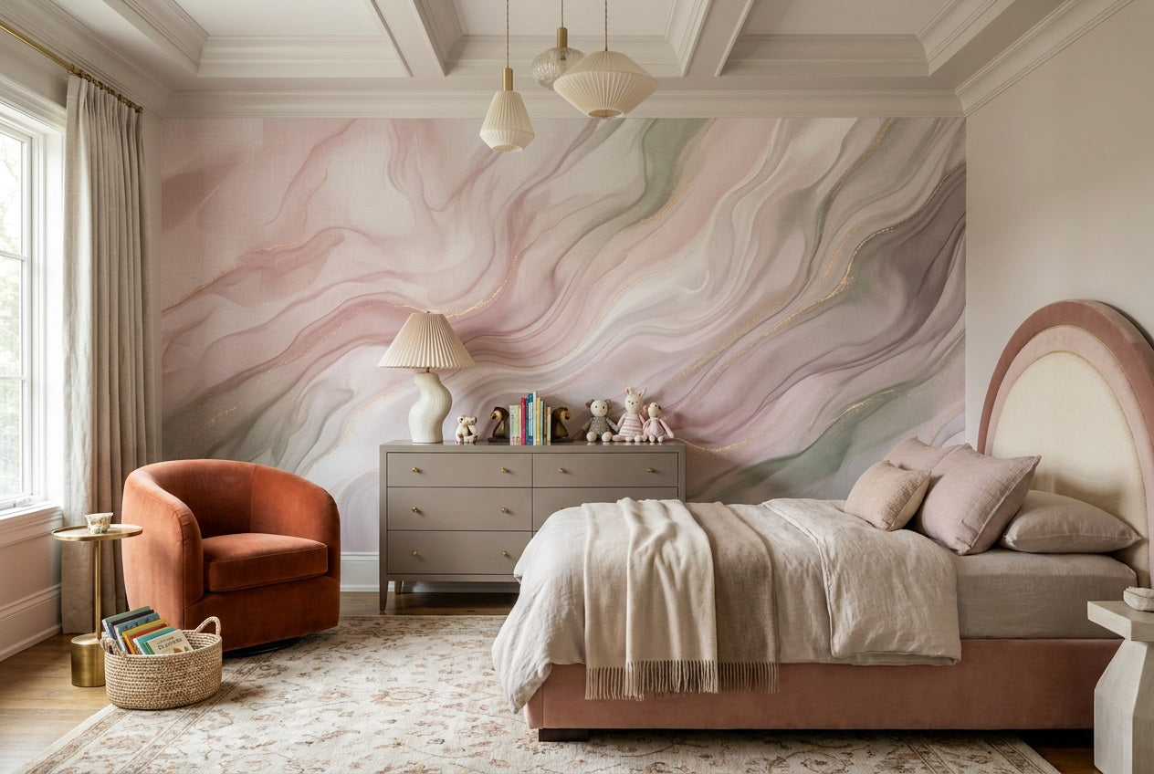 Rose Agate Waves Wallpaper Mural view 6