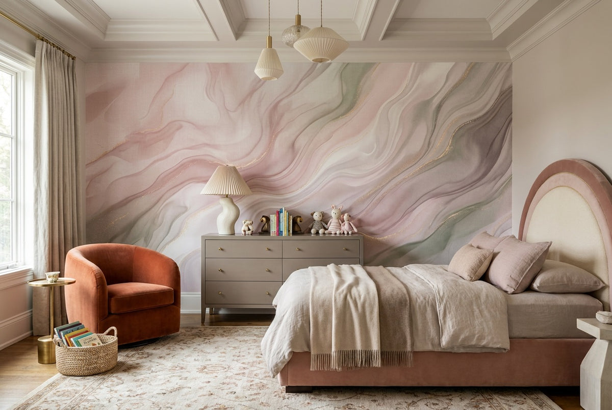 Rose Agate Waves Wallpaper Mural view 6
