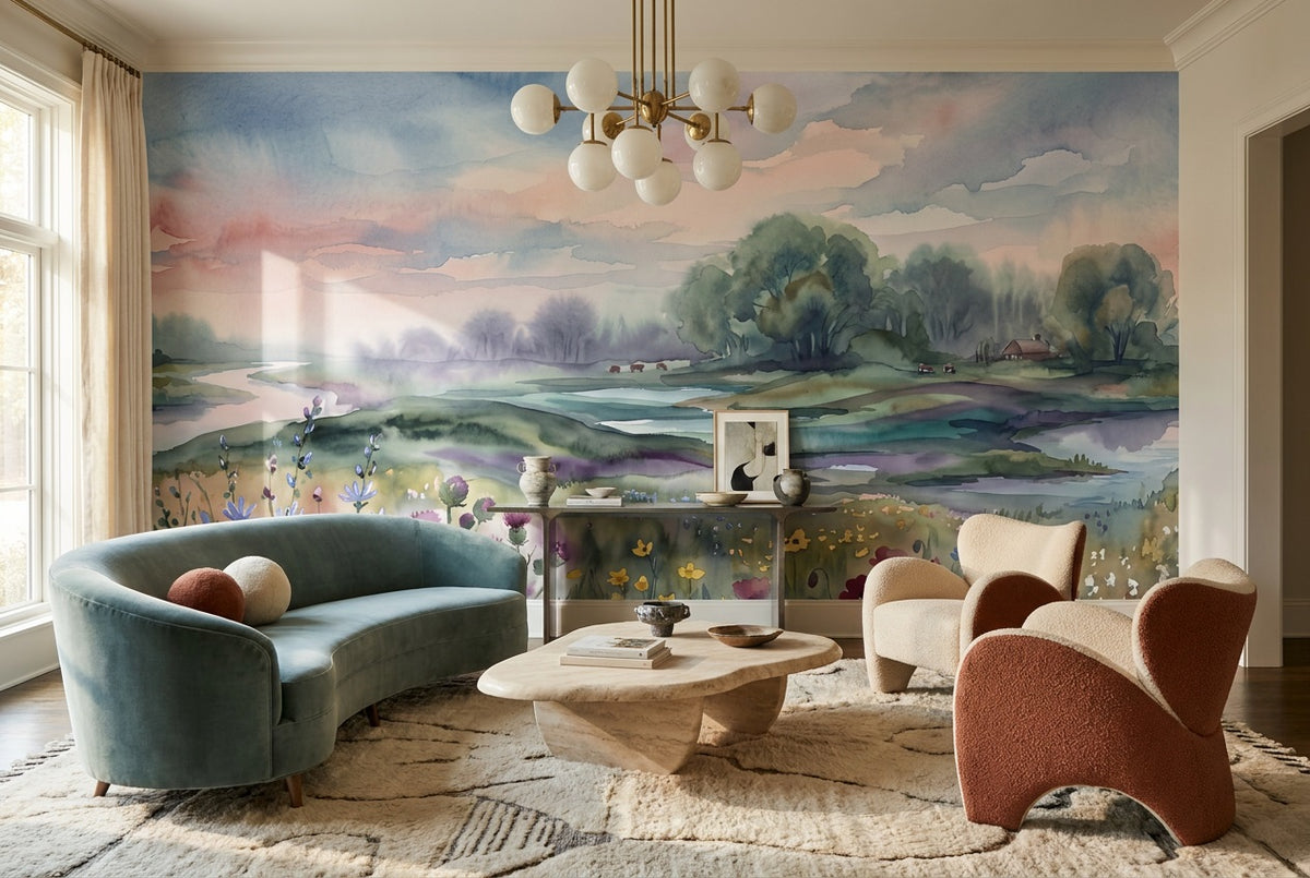 Rose Watercolor Flower Meadow Wallpaper Mural - 1