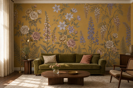 Ochre Cottage Wildflower Wallpaper Mural - 1