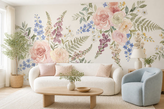 Rose Cottage Garden Border Wallpaper Mural - 1