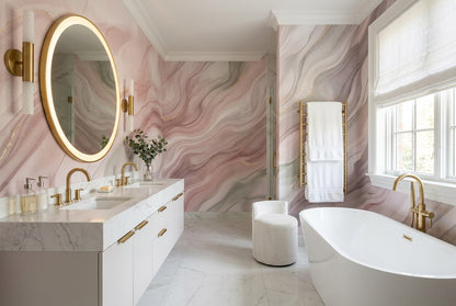 Rose Agate Waves Wallpaper Mural view 4