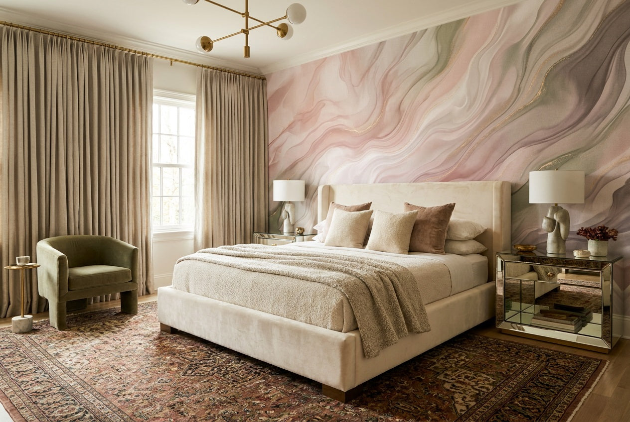 Rose Agate Waves Wallpaper Mural view 5