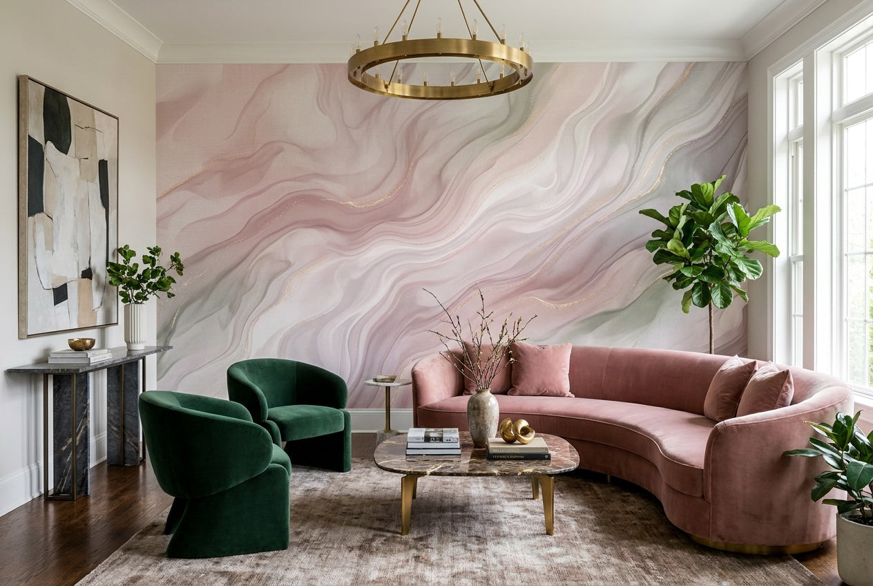 Rose Agate Waves Wallpaper Mural room scene