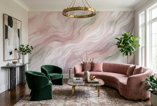 Rose Agate Waves Wallpaper Mural room scene