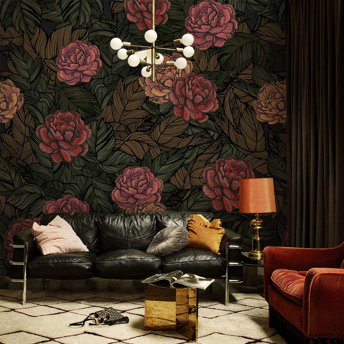 Vintage Floral Blossom Dark Mural Wallpaper