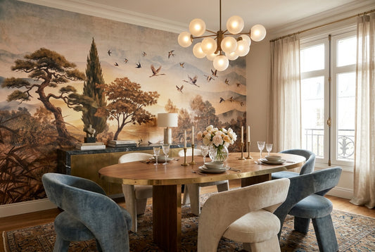 Rust Birds and Trees Landscape Wallpaper Mural - 1