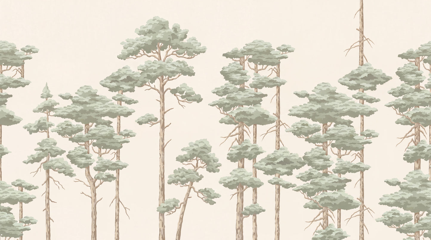 Sage Minimal Pine Tree Wallpaper Mural interior setting