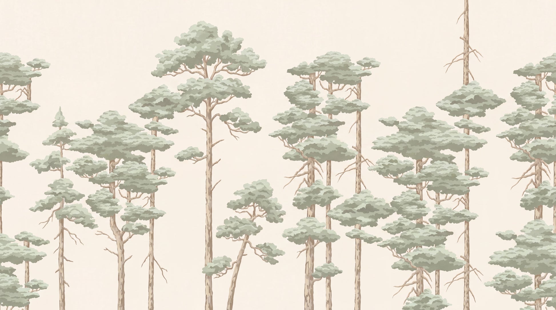 Sage Minimal Pine Tree Wallpaper Mural interior setting