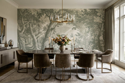 Sunlit Forest Etching Sage Wallpaper Mural - image 3