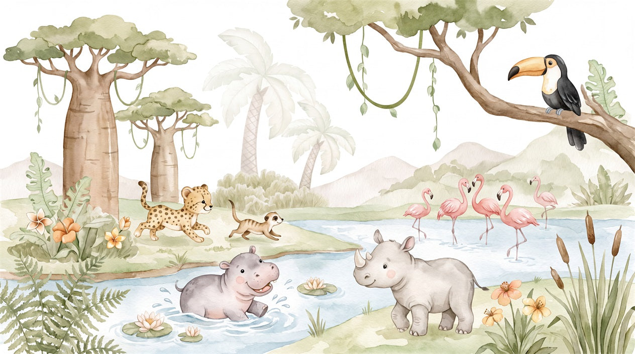 Sage Hippo Wallpaper Mural artwork