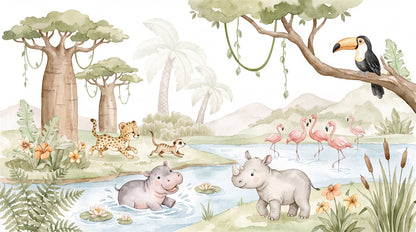 Sage Hippo Wallpaper Mural artwork