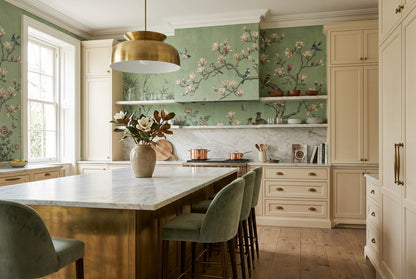 Sage Magnolia Birds Chinoiserie Wallpaper Mural - 5