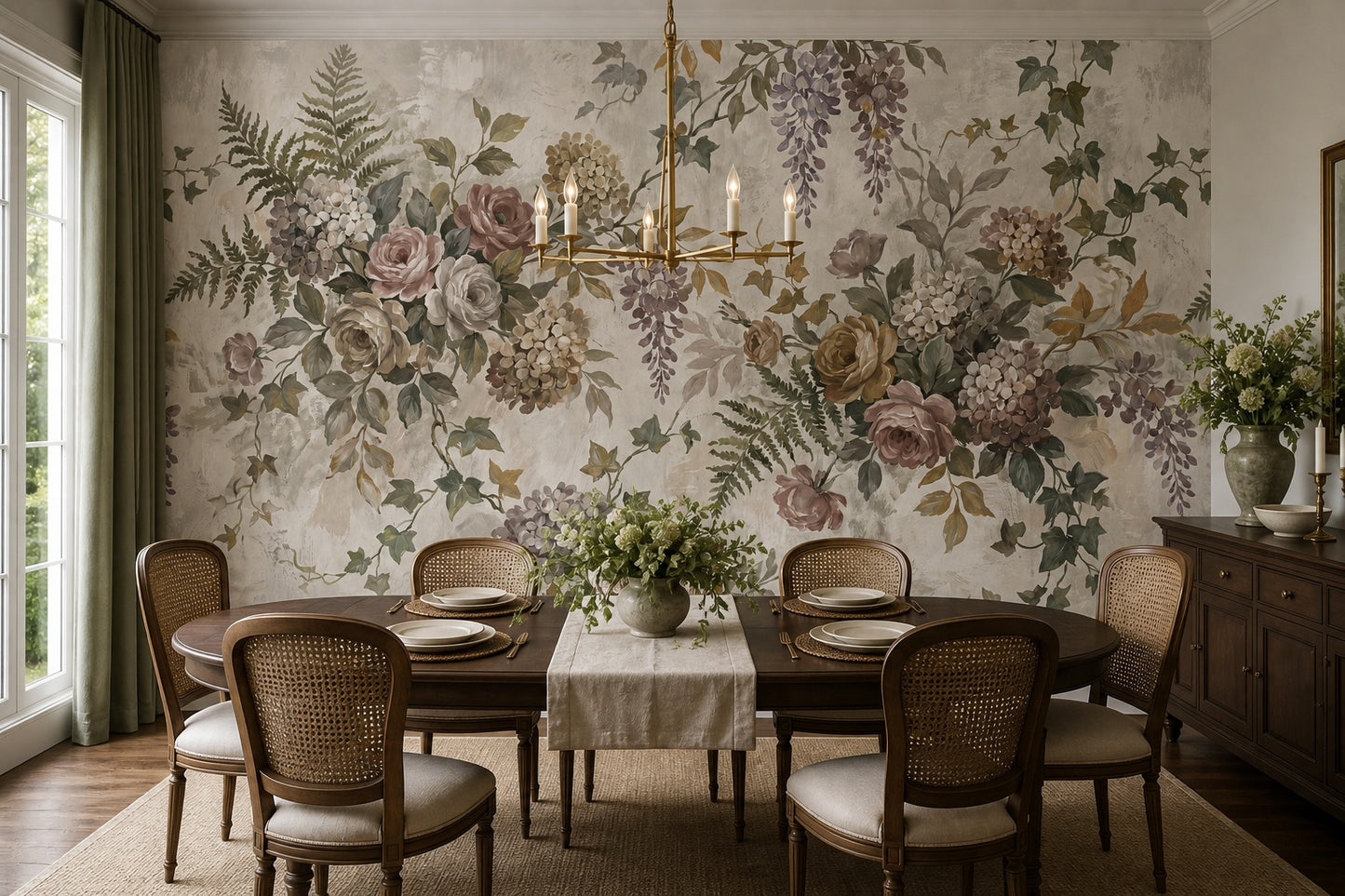 Sage Wildflower English Garden Wallpaper Mural - 3