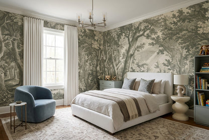Sunlit Forest Etching Sage Wallpaper Mural - image 5