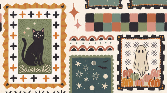 Black Cat Ghost Patchwork Halloween Wallpaper Mural - image 2