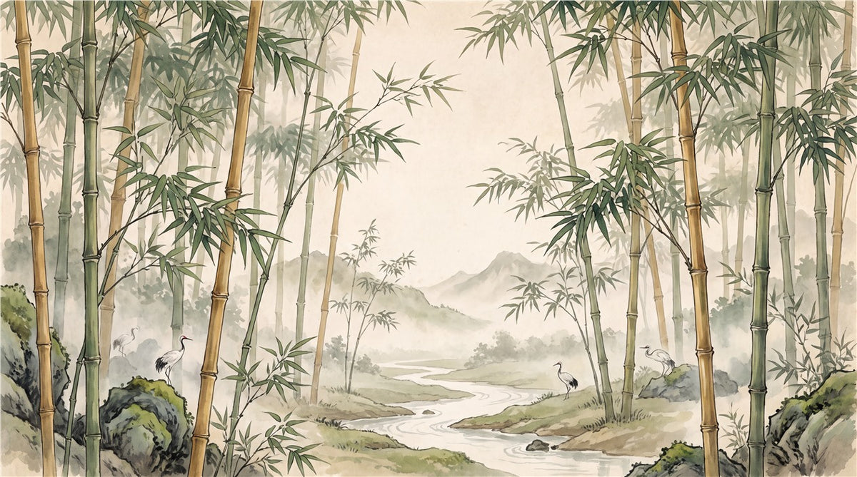 Bamboo Forest River Sage Wallpaper Mural