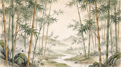 Bamboo Forest River Sage Wallpaper Mural - image 2