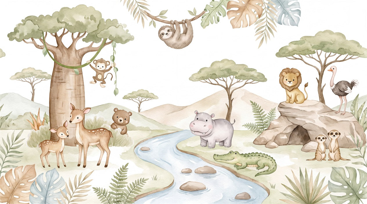 Sage Safari Wallpaper Mural artwork