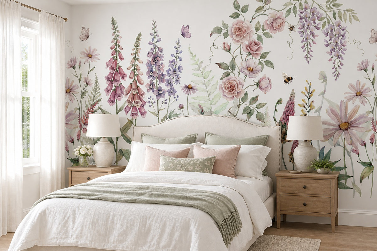 Sage Watercolor Wildflower Garden Wallpaper Mural - 4