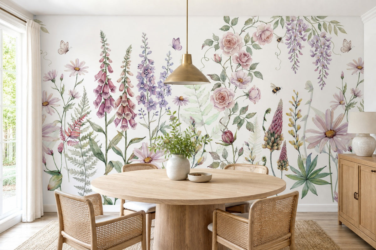 Sage Watercolor Wildflower Garden Wallpaper Mural - 3