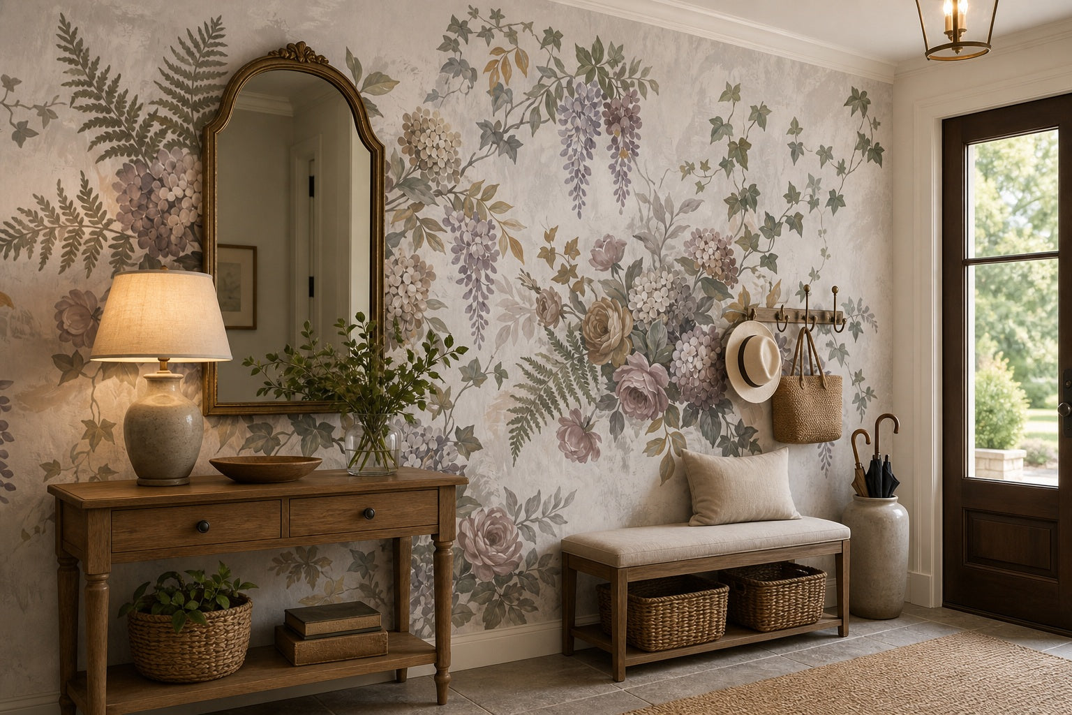 Sage Wildflower English Garden Wallpaper Mural - 9