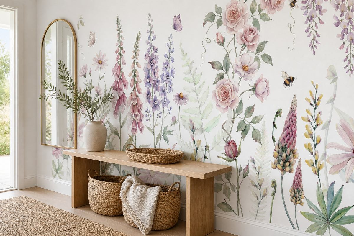 Sage Watercolor Wildflower Garden Wallpaper Mural - 5