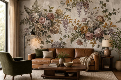 Sage Wildflower English Garden Wallpaper Mural - 1