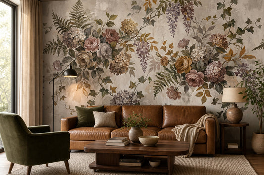 Sage Wildflower English Garden Wallpaper Mural - 1