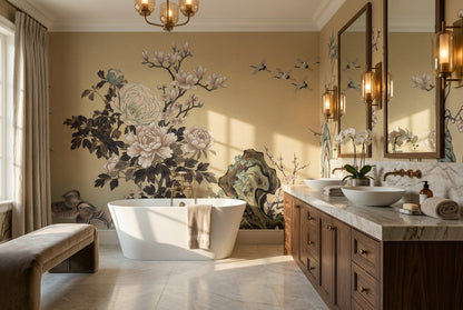 Sand Peony Garden Chinoiserie Wallpaper Mural - 3