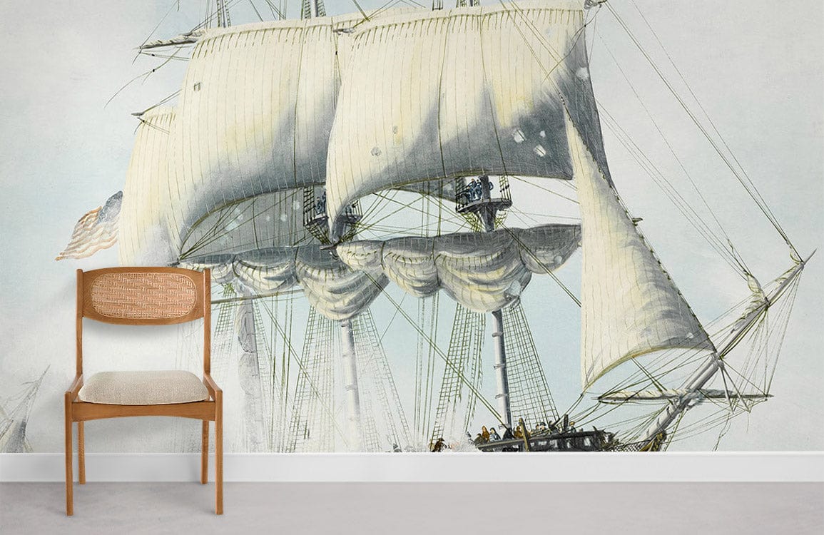 Nautical Ship Voyage Blue Mural Wallpaper