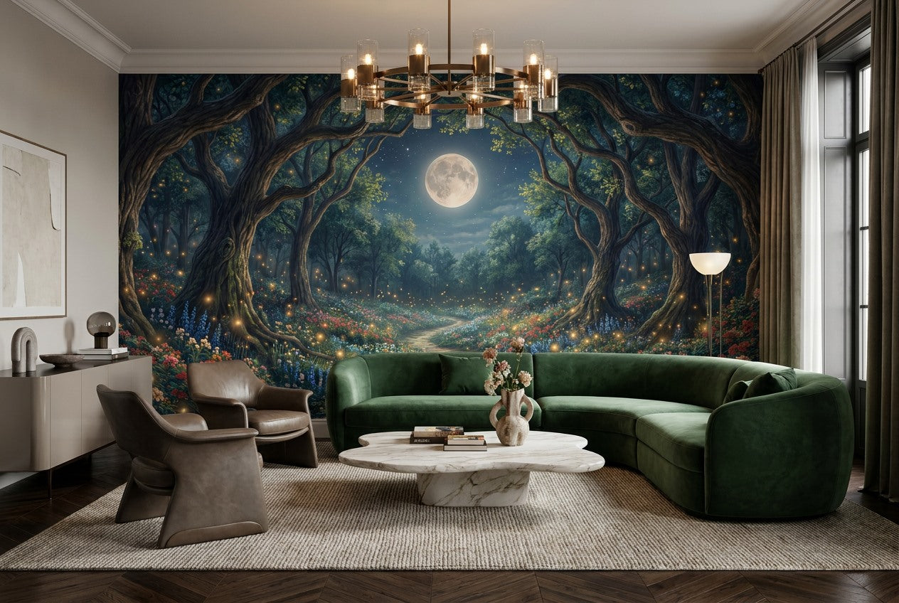 Magical Firefly Moonlit Forest Wallpaper Mural interior scene