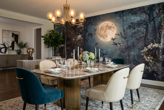 Moonlit Bird Forest Lake Wallpaper Mural room scene