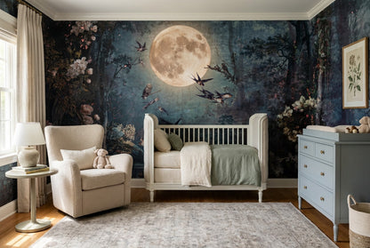 Moonlit Bird Forest Lake Wallpaper Mural interior scene