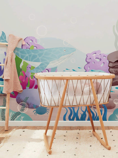 Wallpaper Mural of Seabed Animals for Use in Decorating a Nursery