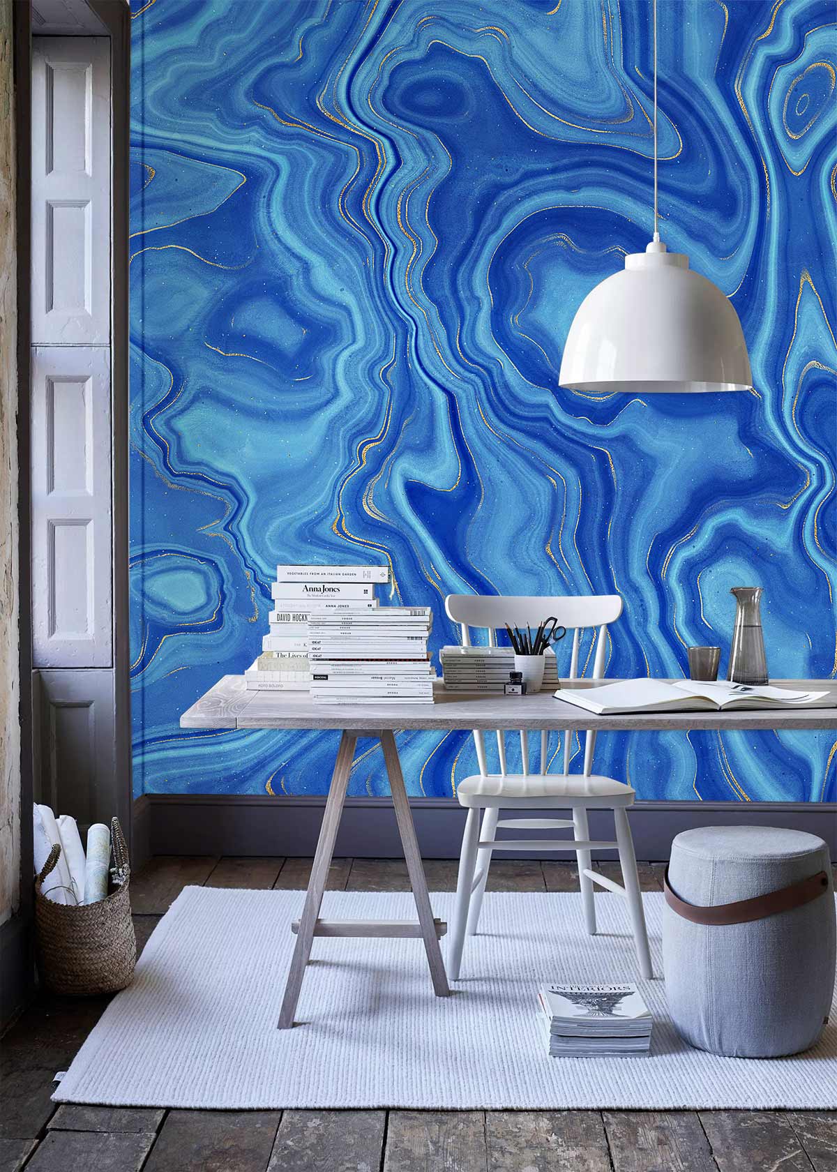 Abstract Blue Waves Geometric Mural Wallpaper