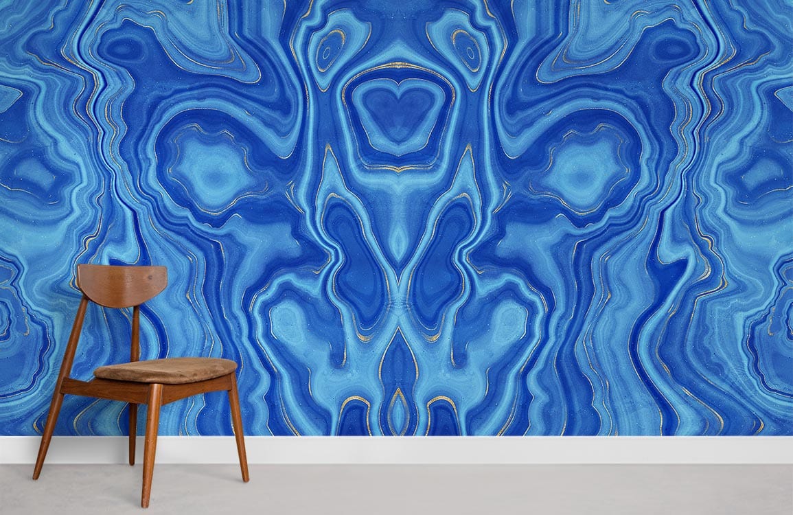 Abstract Blue Waves Geometric Mural Wallpaper