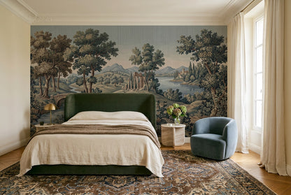 Blue Vintage Forest Tapestry Wallpaper Mural - 3